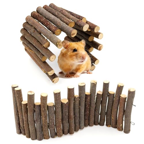 2 Pack Wooden Hamster Bridge, 10.6 Inch Flexible Rat Ladder Platform | Wood Hamster Fence, Climbing Ramp Rat Cage Accessories for Gerbils Guinea Pigs & Small Pets, Brown - color: Brown