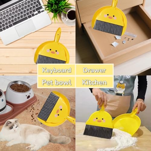 2 PCS Mini Brush and Dustpan Set Plastic Small Yellow Chick Pattern Broom Used for Desk Home Kitchen, Cage Cleaner for Small Animals, Guinea Pigs Hamsters Chinchillas Rabbits (Yellow Chick - 2pcs) - color: Yellow Chick - 2pcs