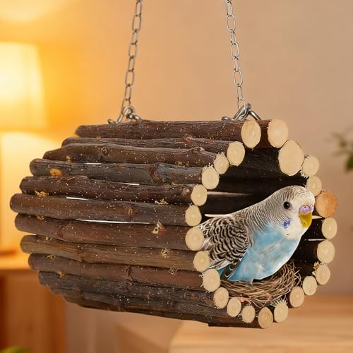 Fruit Wooden Bird Tunnel,Parrot Swing Toys,Hanging Bird Tree Caves, Birds Apple Wood Branches Tunnel,with Parakeets, Budgies, Finches, Cockatiels, Lovebirds,Hamster (3.76" in Diameter) - color: Apple wood