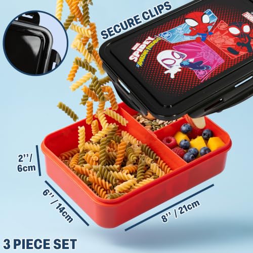 Get Trend Marvel Spidey and His Amazing Friends Boys Lunch Box 3Pc Set | Kids Insulated Lunch Bag with BPA-Free Water Bottle and Snack Box, Back to School Ghost Spider, Miles Morales Gifts for Boys - color: Red/Black Spidey and Friends