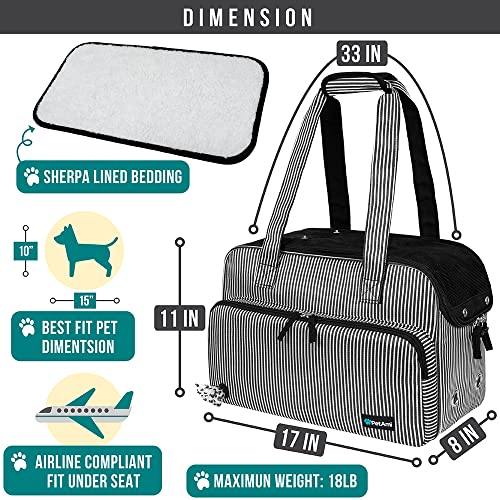 PetAmi Small Dog Purse Carrier, Soft-Sided Pet Carrier Bag with Pockets, Portable Puppy Cat Travel Handbag Tote, Airline Approved Breathable Mesh, Poop Bag Dispenser, Max 18 lbs, Stripe Black - color: Stripe Black