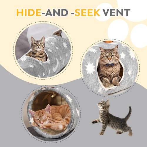 Cat Tunnels for Indoor Cats with Plush Toys Glows in The Dark Dog Cat Tunnel Tube Toys Photoluminescent for Indoor Cats Small Dogs Puppy Kitten Rabbit Bunny Ferret Pet Gray - color: Gray
