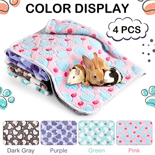 Reginary 4 Pcs Waterproof Guinea Pig Blankets Washable Small Animal Fleece Bedding Absorbent Guinea Pig Cage Liners Reusable Training Pee Pad Pet Sleep Mat for Hamster(Heart Pattern,12 x 12 Inch) - size: 12 x 12 Inch
