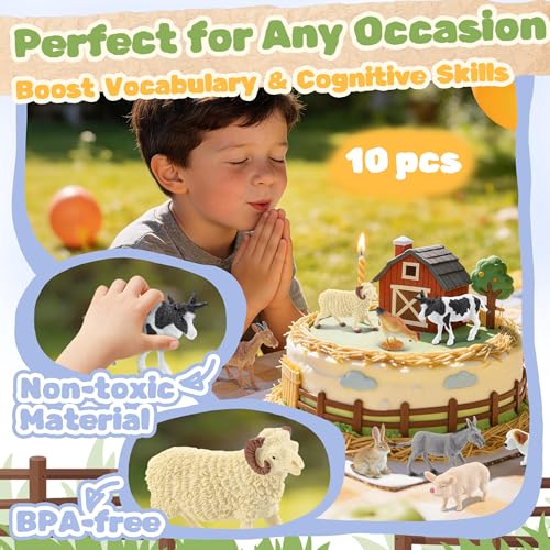 10-Piece Realistic Farm Animal Figures, Educational Toys for Toddlers 3-5 Years Old, Sensory Play & Learning Toys for Preschool Kids, Boys & Girls