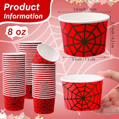 Jingmore 100 Pcs Ice Cream Paper Cups Bulk 8 oz Disposable Dessert Bowls for Hot or Cold Food Snack Treats Gift for Birthday Summer Party Favor Decoration(Red Spider) - style: Red Spider