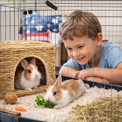 HERCOCCI Extra Large Grass House for Rabbit, Foldable & Comfortable House | Small Animal Hut Play Hideaway Bed Hay Mat Chew Toy For Bunny Guinea Pig Hamster Chinchilla (1 Pack) - color: 1 Pack