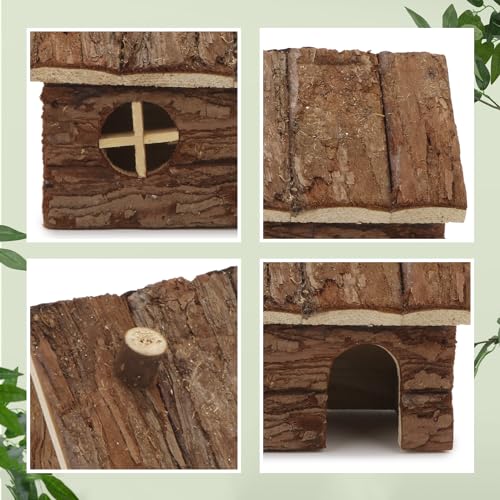 Hypeety Natural Wooden Hamster House Cage Small Animals House with Chimney | Natural solid wood, chew-proof and ventilated play house, for hamsters/gerbils/mice, no assembly required, 5.1x4.3x3.5'', S - size: S