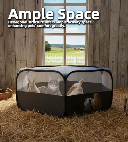 Small Animal Playpen with Mesh Cover & Waterproof Bottom Cat Tent Chicken Brooder Rabbit Guinea Pig Cage Playpen for Small Animals Indoor Outdoor Use - color: Black