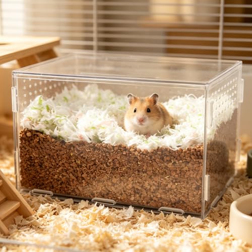 Visible Acrylic Hamster Digging Box, Large Hamster Sand Bath Container for Syrian Hamsters, Dwarf, Gerbils, Hamster Hideout & Enrichment Toy as Cage Accessories