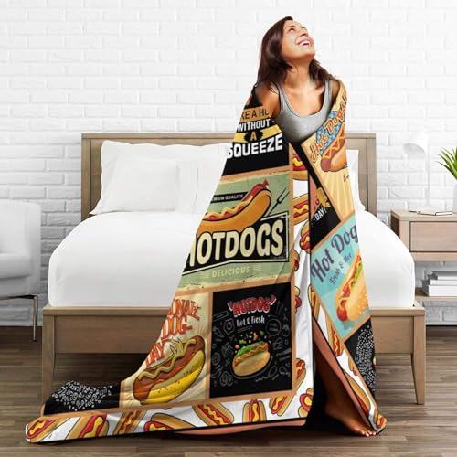 Funny Hotdog Blanket Super Soft Cozy Fleece Food Throw Blanket Plush Bedding Hot Dog Stuffed Blanket Gifts for Boys Girls Kids Women 40''X50'' - color: Hotdog, size: 40"x50"