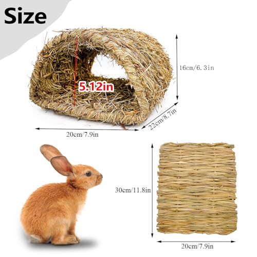 Hamiledyi Bunny Grass Tunnel,Rabbit Grass Bed,Natural Straw Woven Mat Winter Warm Hideaway Hut for Rabbit Gerbil Ferrets Guinea Pig Chinchilla (Small). - size: Small(8.7x7.9x6.3in)