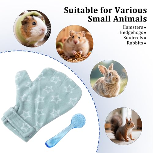 1Pcs Hamster Bite Proof Glove and Grooming Brush Set, Adjustable Hamster Glove, Lid Soft Cleansing Brush Massage Combs, Guinea Pig Brush, Hamster Care Set for Hamsters, Ferrets, Hedgehog (Green Stars) - color: Green Stars