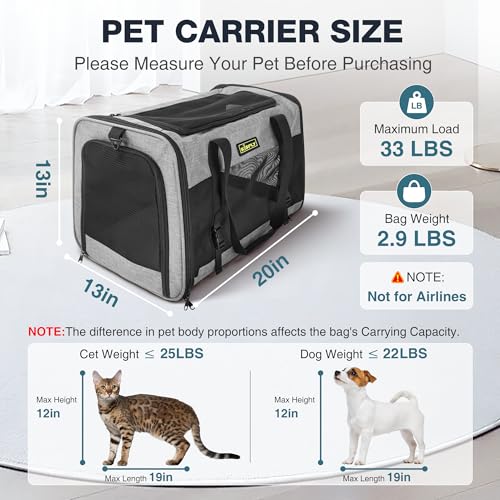 Pet Carrier 20"x13"x13", Foldable Soft Travel Bag for Cats & Dogs | Portable carrier with anti-scratch mesh and sturdy support. Fits two cats, small dogs and pets up to 25 lbs for travel. - color: Gray, size: 20x13x13 In