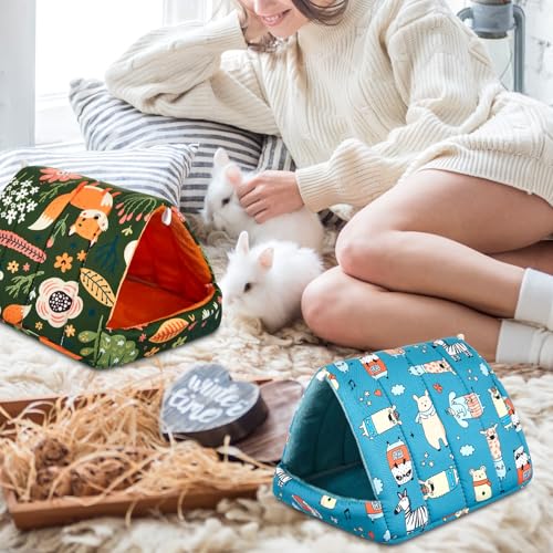Cinnvoice 4 Pcs Guinea Pig Hideout, Guinea Pig Bed Tunnel, Rabbit Washable Small House Cage Accessories for Bunny Hedgehog Mouse Chinchillas Hamsters Ferrets Bearded Dragons Rats(Forest,7.9 in) - size: 7.9 in, style: Forest