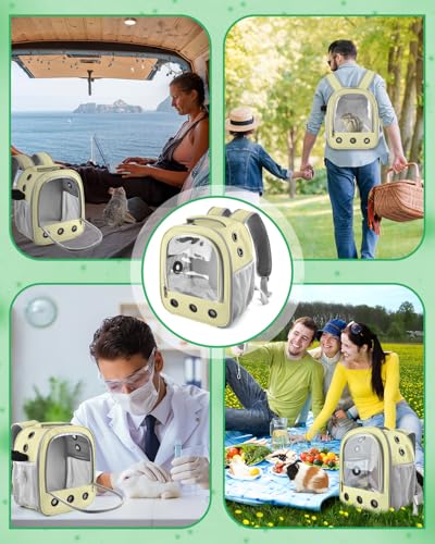 DBNESS Guinea Pig Carrier Backpack, Portable Rabbit Travel Carring Bag for Pet Bunny Chinchilla Bearded Dragon Hamster Parrot Outgoing Pouch Case with Water Bottle Holder & Detachable Pad (Khaki)