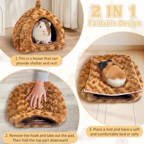 PINVNBY Guinea Pig Hamster Bed Warm Bunny Hideout Dwarf Rabbit Hideway Winter Sleeping Guinea Pig House for Hedgehog Ferret Rat Chinchilla and Other Small Animals（Brown） - color: Brown
