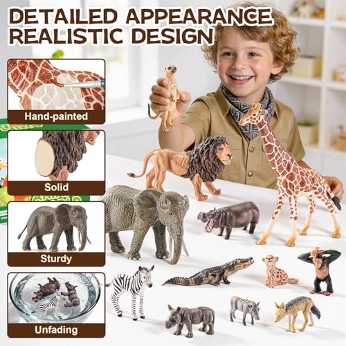 12 PCS African Safari Animals Figure Toys Wild Animal Figurines | Realistic African Wild Animal Figures, Educational Zoo Animal Toys, Party Favors & Classroom Props, Cake Toppers - style: 12 PCS African Animals