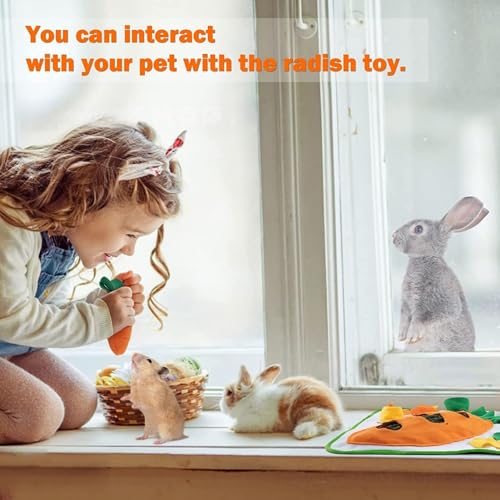 Rabbit Foraging Mat - Bunny Hay Feeder Snuffle Mat for Small Animals, Interactive Enrichment Toys for Rabbits, Guinea Pigs, Chinchillas, Hamsters, Ferrets – Treat Dispenser, Washable, Anti-Slip