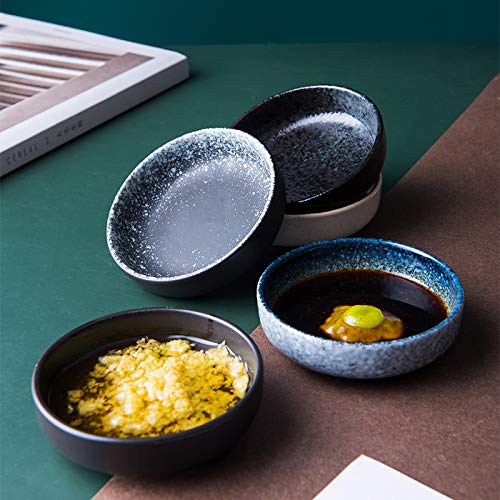 Colias Wing 3.5 Inch Japanese Style Classic Porcelain Side Dish Bowl Seasoning Dishes Soy Dipping Sauce Dishes-Set of 6-Blue - color: Blue Snow