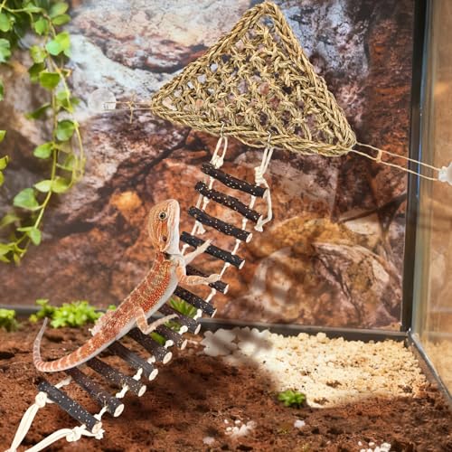 BNOSDM Reptile Hammock Reptile Wooden Ladder Bridge Bearded Dragon Hammock with Suction Cup Lizard Tank Accessories for Chameleon Hermit Crabs Ball Python Gecko Snake