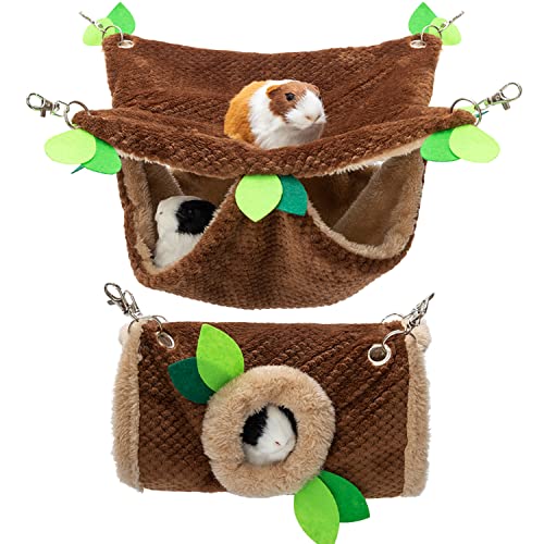 Guinea Pig Hideout, Fleece Rat Tunnel & Hammock Set House Cage Accessories | Small Animal Bed for Rat Chinchilla Hamster Hedgehog, Pet Hammock for Playing Sleeping