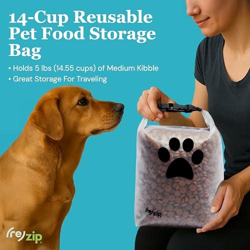 (re)zip Roll Top Pet Food Storage Bag (14-Cup) | BPA-Free, Food Grade, Pet Safe | Keeps Kibble Fresh for Camping, Dog Boarding, Weekend Getaways | Machine Washable - color: Black, size: 14 Cup
