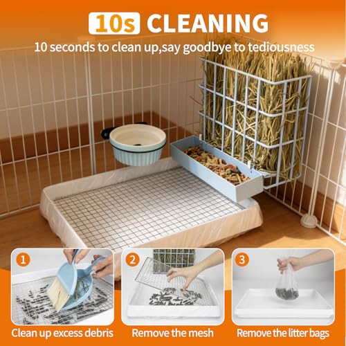 BESNEW 3 in 1 Rabbit Hay Feeder with Litter Box,Upgraded Metal Hay Rack & Litter Tray & Water Bowl,Quick Cleaning,Easy to Install,Bunny Supplies for Rabbit Guinea Pig Chinchilla Small Animals - color: Blue, size: 10in set
