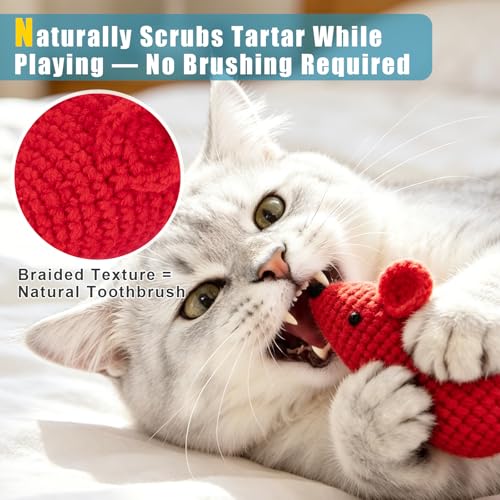 Retro Shaw Catnip Cat Toys Crochet Mouse, Pack of 6 | Hand-Knitted, Durable and soft, Catnip & Silvervine Blend, Safe Teeth Cleaning, Indoor Interactive Fun - style: Mouse-6