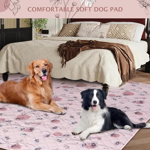 IEUUMLER Washable Pee Pads for Dogs Extra Large 71" x 71", 1 Pack Non-Slip & Waterproof Whelping Pad, Reusable Puppy Potty Training Pad with Fast Absorbent for Playpen EU007 (Pink Daisy, 71"X71"-1pcs) - size: 71"X71"-1pcs