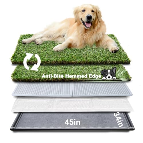 HQ4US 4LEGS Dog Grass Pad with Tray, Dog Litter Box with Artificial Grass | Extra Large Grass Pee Pads for Indoor Dogs Potty Tray with Grate, Grass Hemmed Edge, Realistic, Less Stink Toilet for Balcony - size: XL 45”×34” for Dog＜ 38" Length