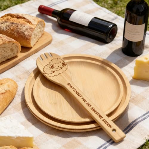 GLOBLELAND 6 Pcs Cute Sheep Wooden Spoons Utensil Set Cute Cartoon Sheep Bamboo Carving Kitchen Cooking Utensils Wooden Engraved Cooking Spatula Sets for Kitchen Fun House Warming Gift - color: Sheep
