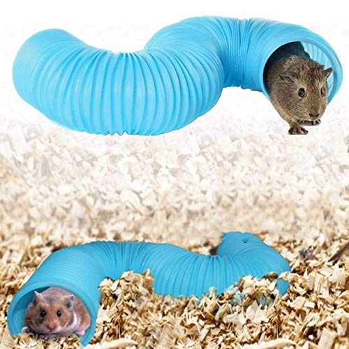 Collapsible Pet Tunnel 2 PCS Hamster Fun Tunnels | Plastic Foldable Hideaway, Exercising Training Tube Toys for Dwarf Hamster, Gerbil, Mouse, Rat and Ferrets - color: Blue