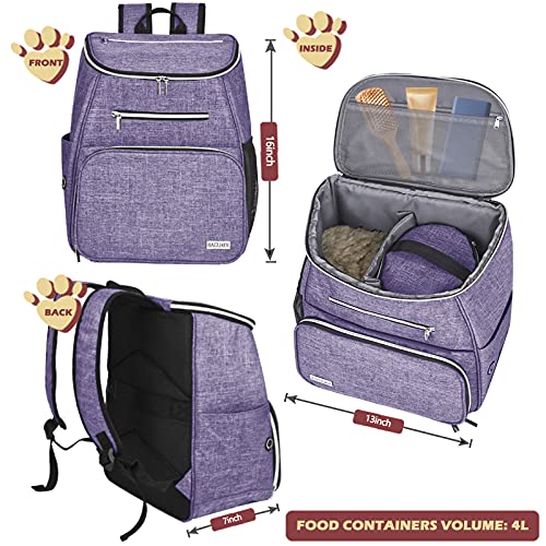 BAGLHER丨Dog Travel Bag Backpack, Airline Approved Pet Supplies Backpack, Dog Travel Bag with 2 Silicone Collapsible Bowls and 2 Food Baskets Purple - color: Purple