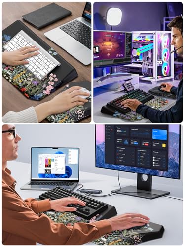 3-in-1 Ergonomic Keyboard Stand with Wrist Rest & Mouse Pad Set, Flower | Comfy Keyboard Riser Holder Soft Mousepad with Massage Design, Memory Foam and Non-Slip PU Base for Pain Relief - color: Black Flower