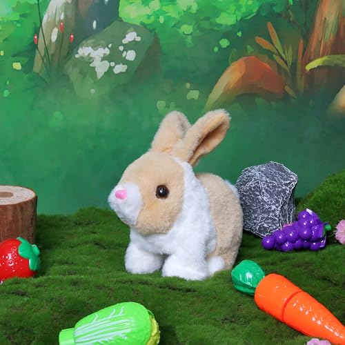 Easfan Walking Bunny Rabbit Electronic Plush Toy Gift for Kids 7" | Interactive pet with hopping ears & movements, Easter birthday holiday gift, for girls toddlers - style: Bunny_White_Beige