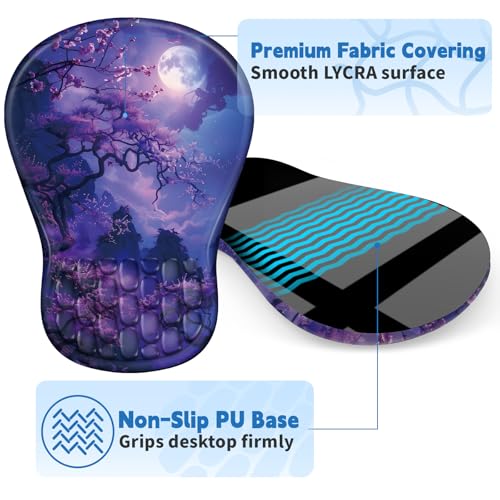 YIWEI Ergonomic Mouse Pad with Wrist Rest for Carpal Tunnel Pain Relief | Memory Foam Wrist Support,Non-Slip Rubber Base, Keyboard Computer Mousepad,Lycra Cloth Surface,Gaming Home Office - color: Moonlit Night
