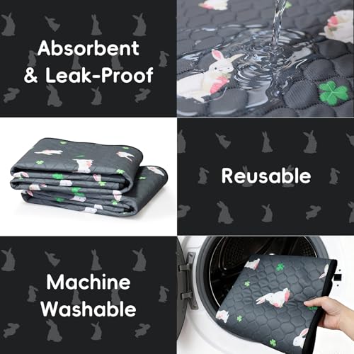 2 Pack Guinea Pig Cage Liners, Washable Guinea Pig Pee Pads Waterproof Reusable & Anti Slip Guinea Pig Bedding Fast and Super Absorbent Pee Pad Tarp Bottom for Small Animals (Rabbit Pattern 24" X 47")
