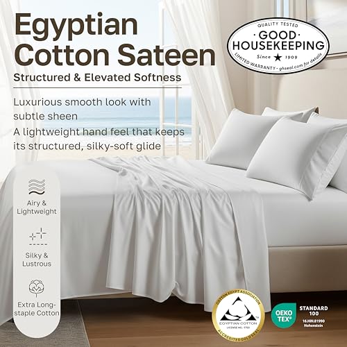 California Design Den Certified 100% Egyptian Cotton Full Bed Sheets Set | Backed by Good Housekeeping Seal, Light & Airy Soft Sateen, 15" Deep Pocket, All-Around Elastic, 4pc Set - Blue Hydrangea - color: Blue Hydrangea, size: Full