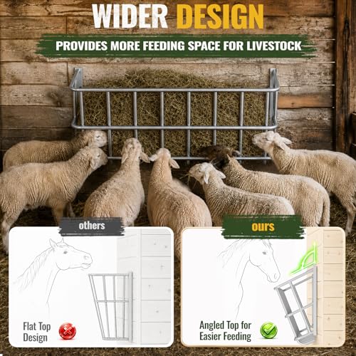 25 Gallon Wall Mount Hay Feeder, Metal Hay Rack for Goats and Horses | Galvanized steel, livestock feeding rack, barn stall feed holder, space-saving, rounded edges, easy install
