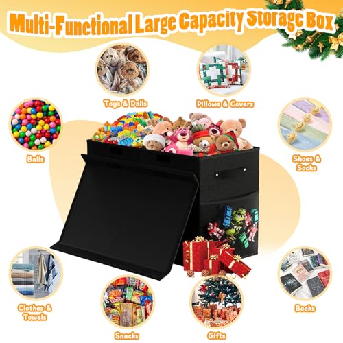 Large Toy Storage Box with Lid, Dividers, Collapsible Kids Toy Chest, Black | Toy Box for Boys, Girls, Nursery, Bedroom, Living Room, Playroom, 25 x 13 x 16 inches - color: Large Black