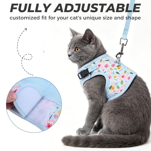 BINGPET Cat Harness and Leash Set, Escape Proof and Adjustable, Medium | Step-in Vest, Lightweight Soft Breathable Mesh, Hook & Loop, Easy Control for Small & Medium Cats Walking Travel - color: Flower, size: Medium