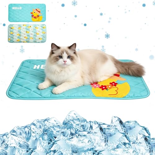 Pet Summer Cooling Blanket - 22.8" x 35.0" Double-Sided Mat Dog Puppy Self ice Cat Pad Bed Cover for Home Outdoor Sofa Sleeping Washable Portable Lightweight Small Medium Large (Blue Duck, S) - color: Blue Duck