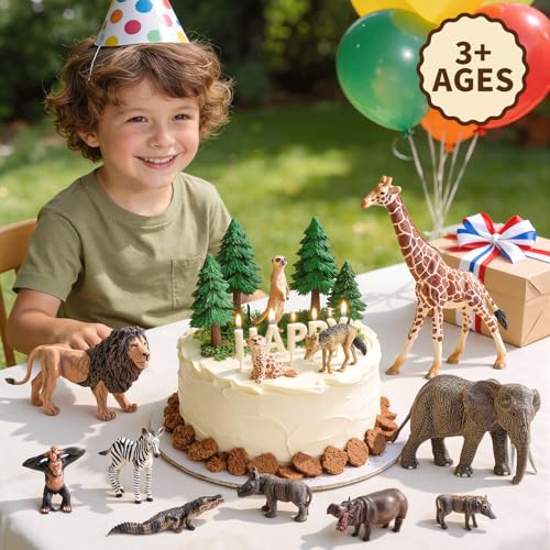 12 PCS African Safari Animals Figure Toys Wild Animal Figurines | Realistic African Wild Animal Figures, Educational Zoo Animal Toys, Party Favors & Classroom Props, Cake Toppers - style: 12 PCS African Animals