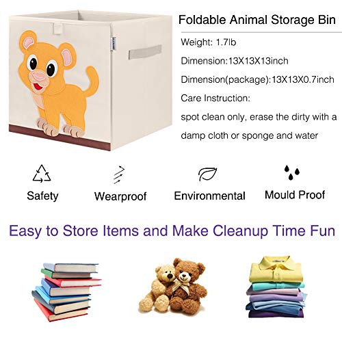 13 Inch Animal Cube Storage Bins, Foldable Fabric Kids Toy Box & Toy Chest | Kids Storage Cubes, Toy Storage Organizer Basket for Toddlers, Boys and Girls, Playroom and Nursery (Baby Lion) - color: Baby Lion