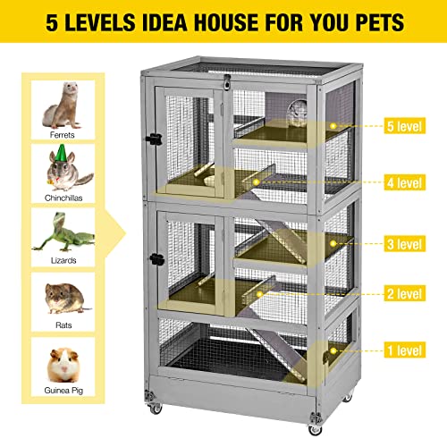 Aivituvin Ferret Cage Large Chinchilla Cage Upgrade Metal Frame Rat Cage, 5 Levels - size: 27.6"L x 20.0"W x 55.2"H