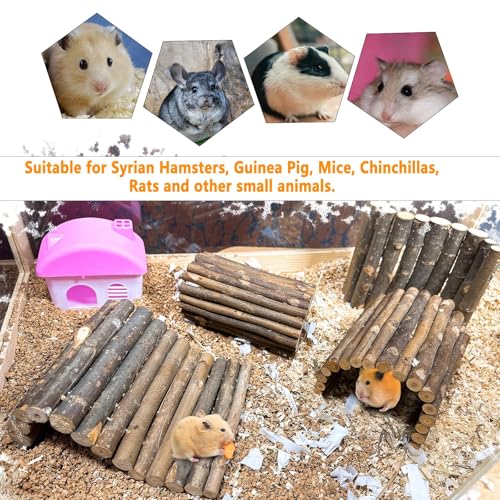kathson 4PCS Hamster Wooden Bridge Toys,11.02" L x 6.09" W Large Climbing Toy,Rat Ladder,Small Animal Chew Toys,Wood Hideout Tunnel for Chinchillas Guinea Pig Gerbils Ferret Syrian Hamster Squirrel