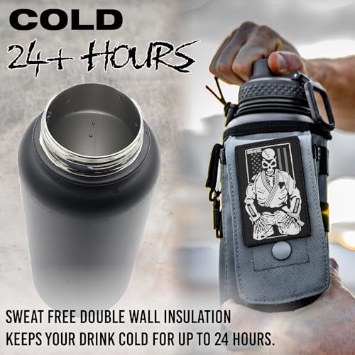 Iron Infidel Battle Bottle - 32 Oz Insulated Water Bottle with Straw Lid & Chug Cap, Stainless Steel Metal Flask Includes Rugged, Removable Sleeve for Keys, Wallet, & Phone (Earned, Not Given 1 Liter) - color: 32oz - Earned, Not Given, size: 32 Ounces