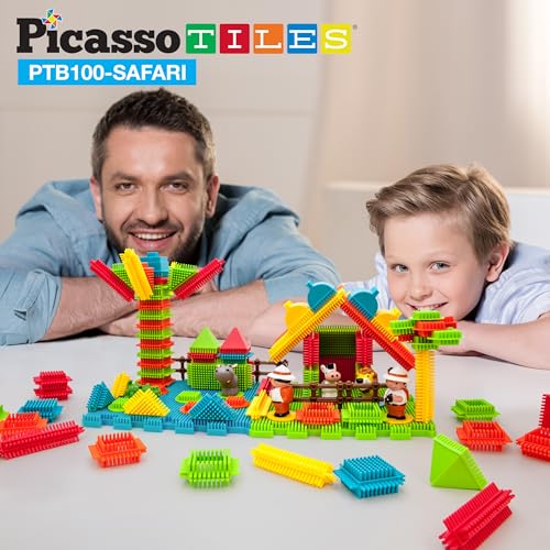 Picasso Toys PTB100 100pcs Hedgehog Block 3D Building Blocks Tiles Safari Theme Set Learning Playset STEM Toy Set Educational Kit Child Brain Development Preschool Kindergarten Toy for Age 3 & Up - color: 100pcs Safari