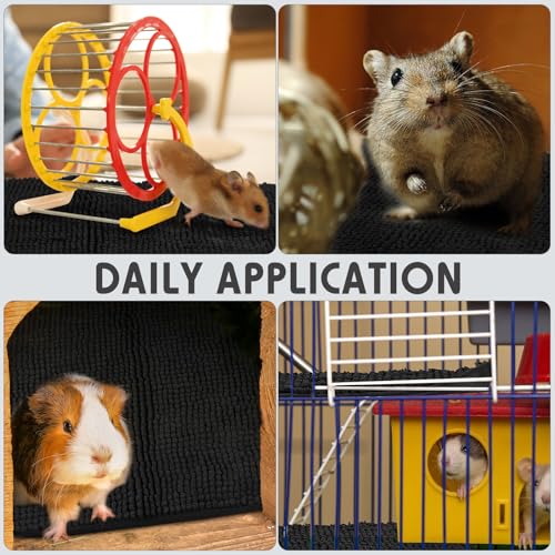 4 Pcs Guinea Pig Cage Liner 16 x 24 Inch Washable Chenille Pee Pads Pet Dog Cat Bedding Training Mat Reusable for Small Animals Puppy Bunny Hamster Chinchilla - color: Black, size: 16 x 24 Inch, style: Low Pile Chenille