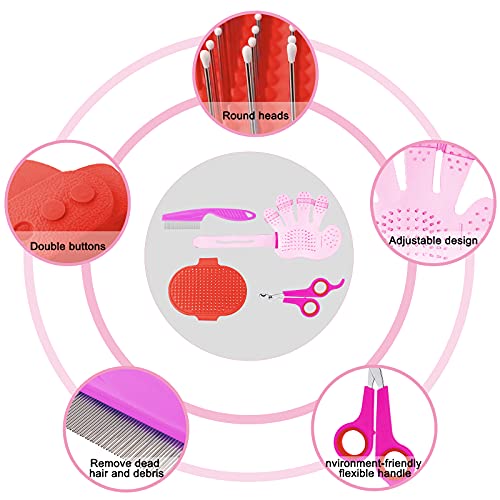 Patelai 4 Pieces Bunny Grooming Kit Rabbit Nail Clipper Rabbit Brush Hair Remover Shampoo Brush with Adjustable Ring Handle for Rabbits Guinea Pig Hamsters Puppy Kitten Hamster Ferret(Pink, Red) - color: Pink, Red